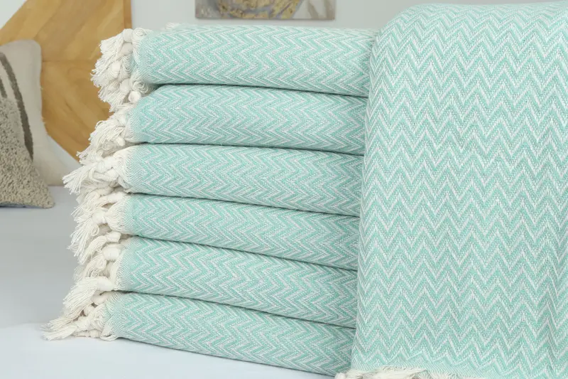 Boho Throw Blankets, Wedding Gift Customized Blanket, Organic Throw, Gift For Him, Personalized Blanket, 76x64 Cotton Zig zag Towel, Throw Blanket - 2