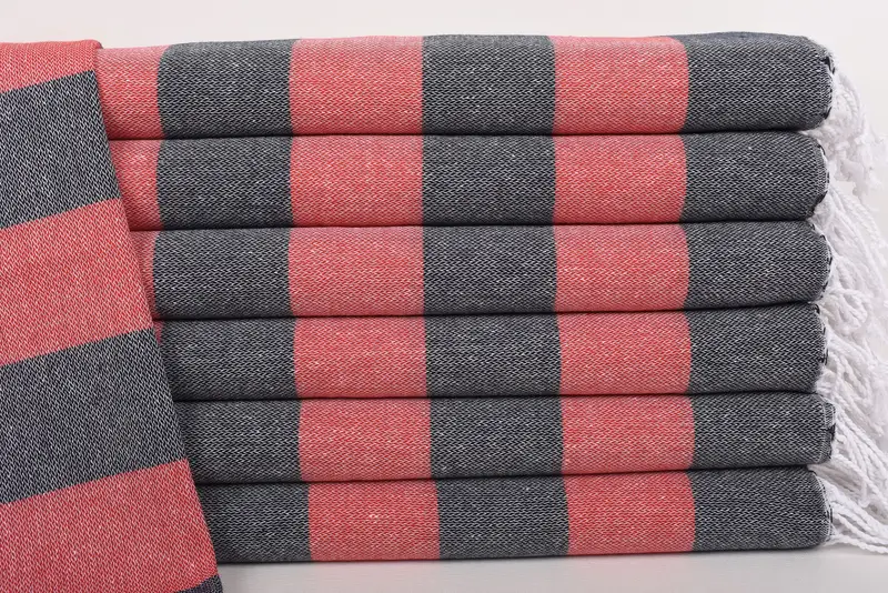 Bathroom Face Towel, Organic Cotton Hand Towel, Red-Black, 18x40 Inches