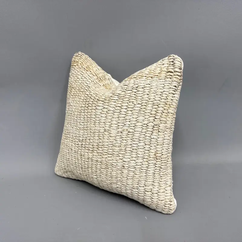Vintage Kilim Pillow Cushion Case, Boho Pillow Sham Cover, Ethnical Kilim Rug Pillow, Gift Pillow, Pillow Sham, 12x12 Beige Pillow Case - 3