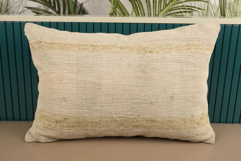 Throw Antique Cushion Cover, Striped Gift for Him Beige Pillow Sham - 1