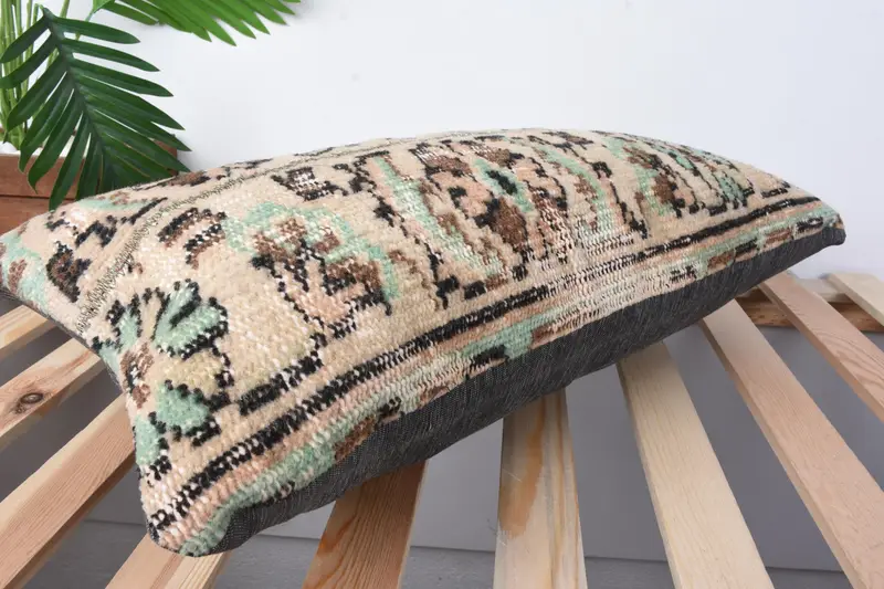 Cozy Throw Cushion Case, 12x24 Beige Pillow Sham, Pillow Cover, Home Decor Pillow, Vintage Kilim Throw Pillow, Boho Pillow Sham Cover - 3