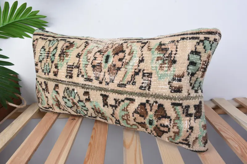 Cozy Throw Cushion Case, 12x24 Beige Pillow Sham, Pillow Cover, Home Decor Pillow, Vintage Kilim Throw Pillow, Boho Pillow Sham Cover - 1