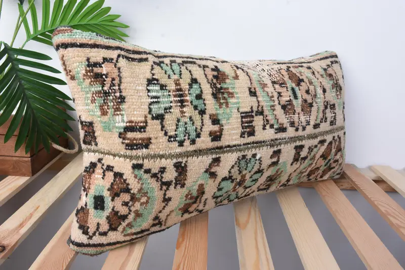 Cozy Throw Cushion Case, 12x24 Beige Pillow Sham, Pillow Cover, Home Decor Pillow, Vintage Kilim Throw Pillow, Boho Pillow Sham Cover - 2