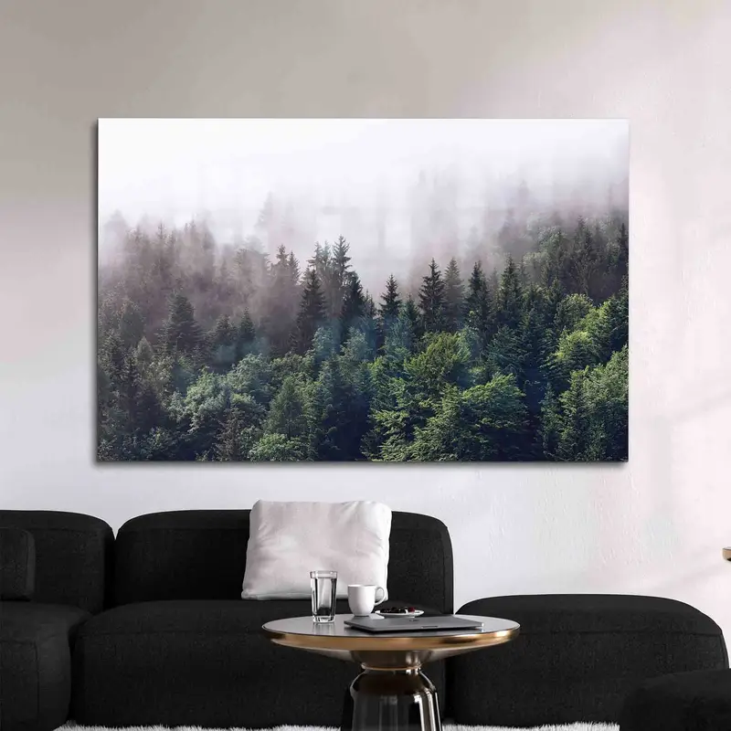 Zarif Misty Mountain Baskılı Cam - Çiftlik Evi Doğa Dekoru