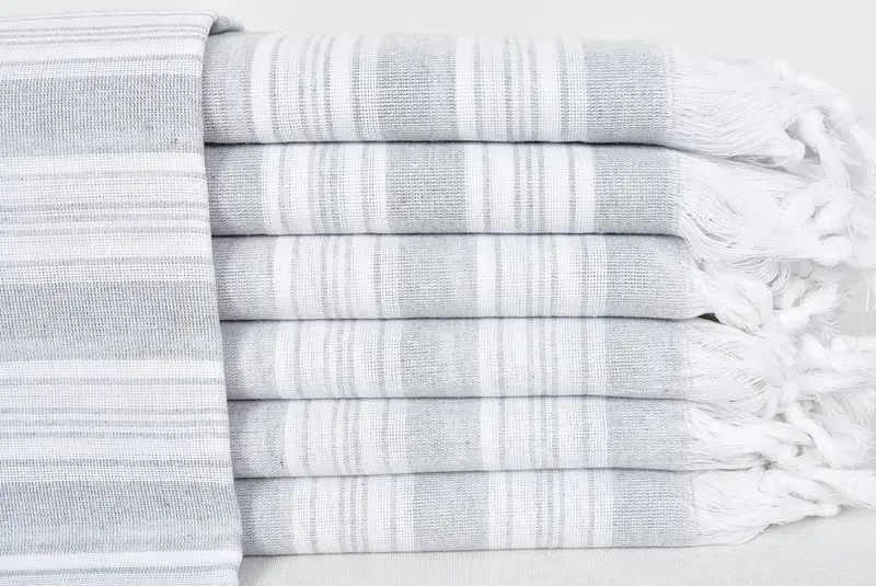 Turkish Peshtemal Gray Bath Towel, 37x65 Inches, Premium Cotton
