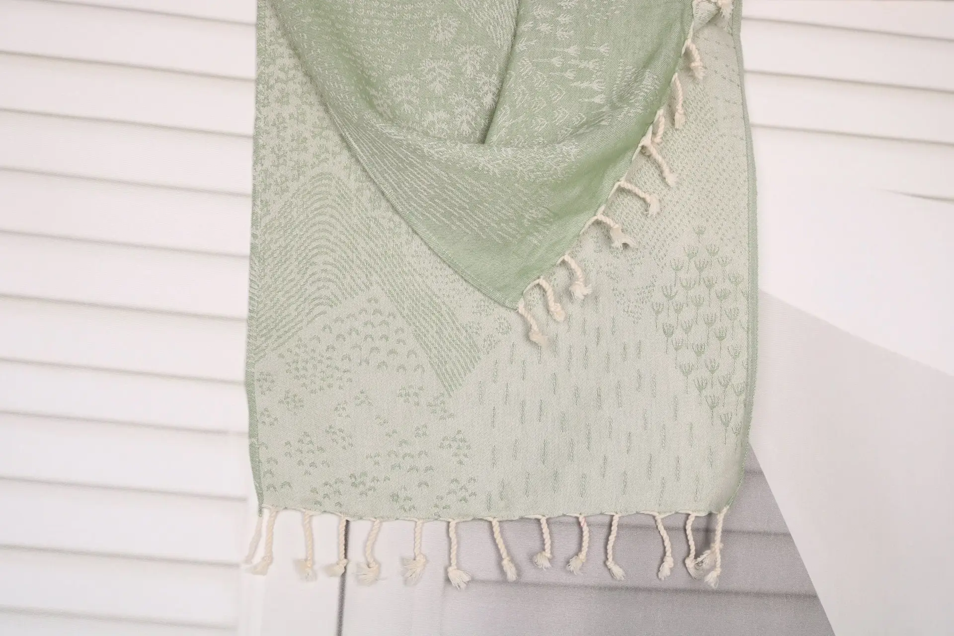 Small Bath Towel Khaki Green Cotton Dish Towel Mountain Design, 36x18 Inches - 1