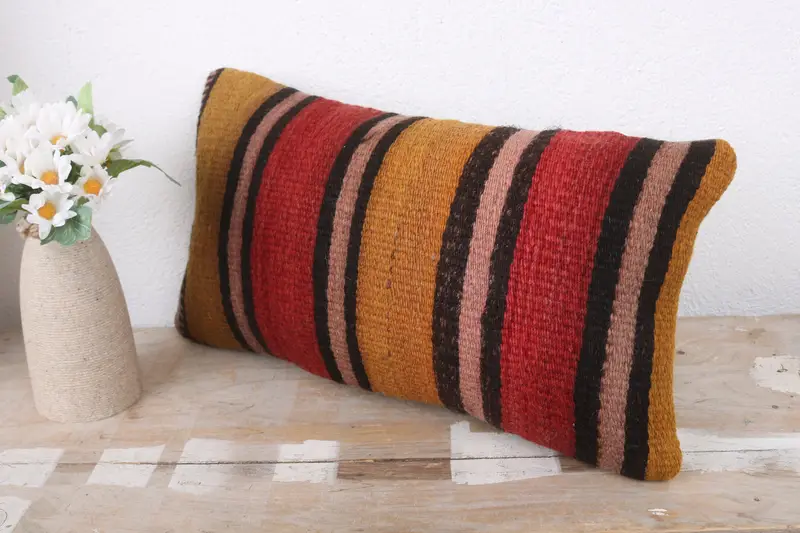 Yoga Cushion Cover, Cushion, 8x16 Yellow Cushion, Interior Designer Pillow, Garden Cushion, Vintage Kilim Throw Pillow, Handmade Kilim Cushion - 4
