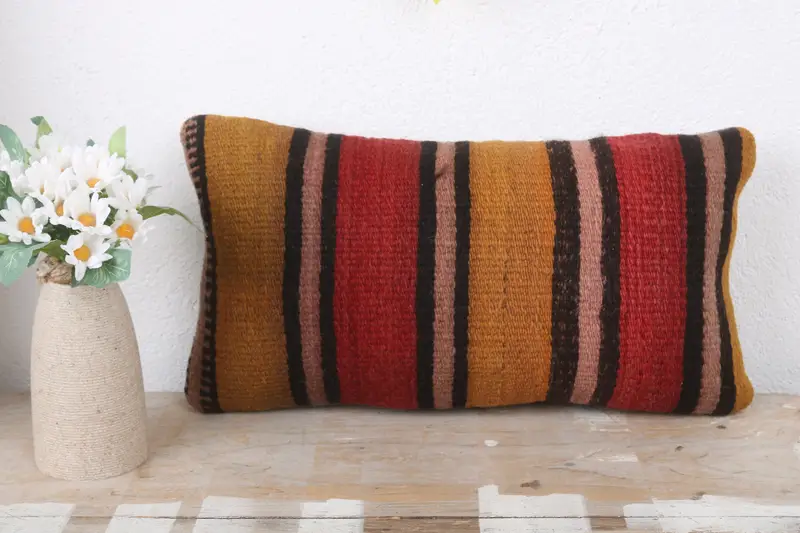 Yoga Cushion Cover, Cushion, 8x16 Yellow Cushion, Interior Designer Pillow, Garden Cushion, Vintage Kilim Throw Pillow, Handmade Kilim Cushion - 2