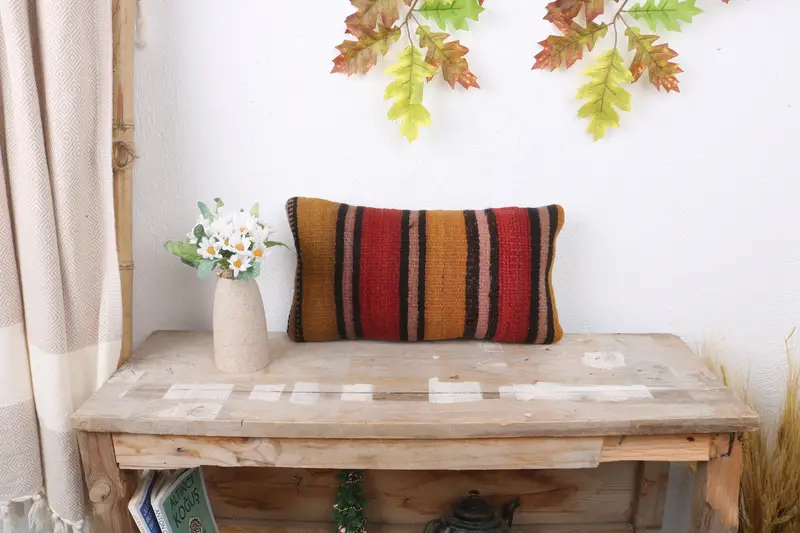Yoga Cushion Cover, Cushion, 8x16 Yellow Cushion, Interior Designer Pillow, Garden Cushion, Vintage Kilim Throw Pillow, Handmade Kilim Cushion - 1