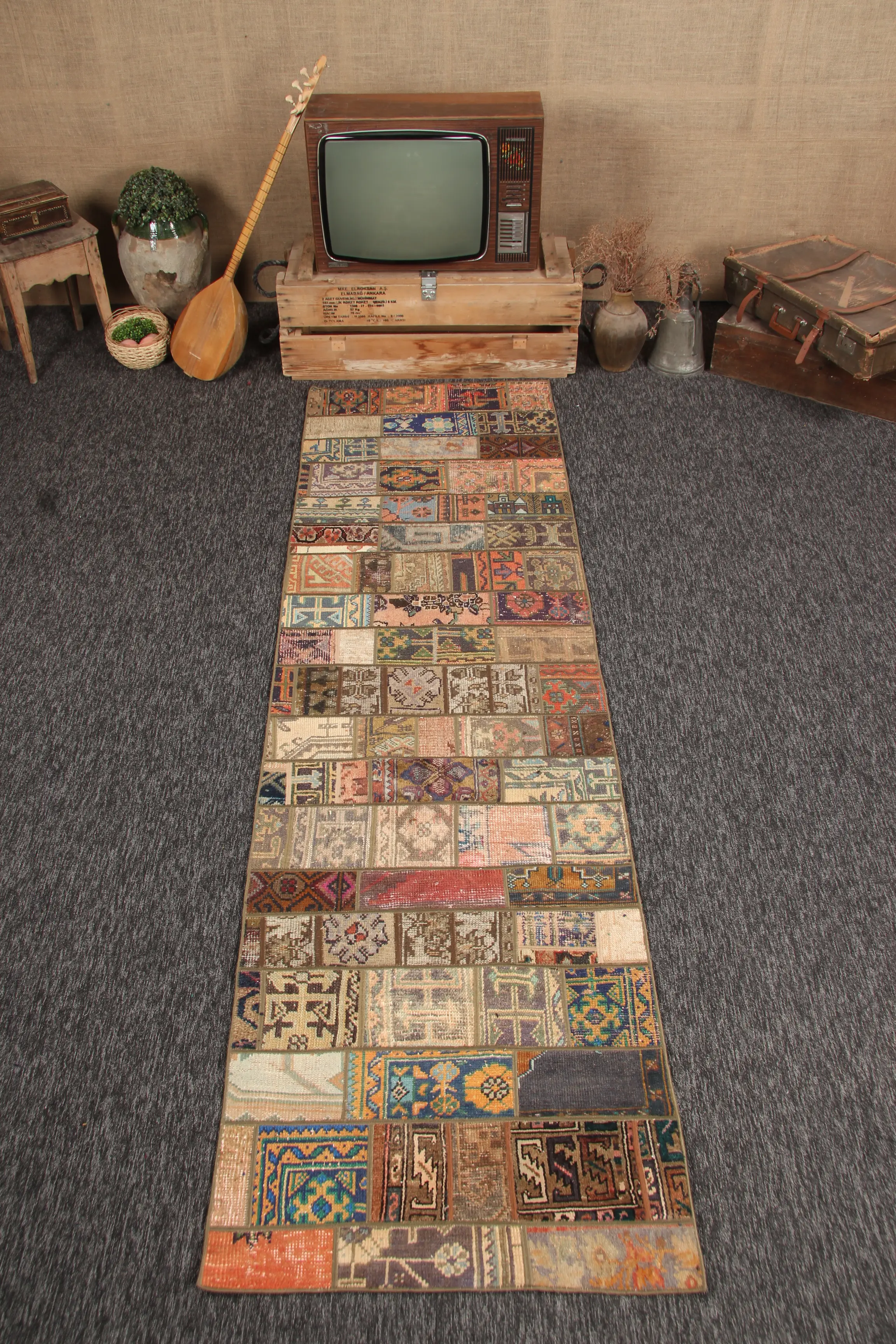 2.6x9.3 ft Vintage Rug, Turkish Small Rug, Rainbow Rainbow Floral Rug - 1
