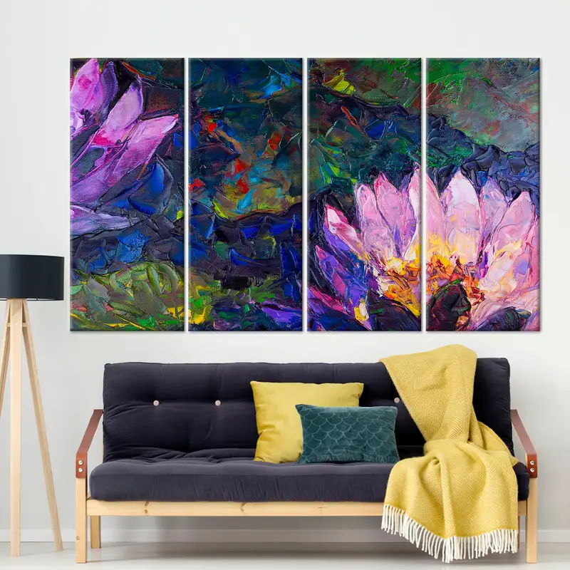 Abstract Lotus Painting, Lotus Wall art, Lotus Canvas, Flower Wall Art, Flower Painting, Floral Wall Art, Oil Painting Print, Large Wall Art - 3
