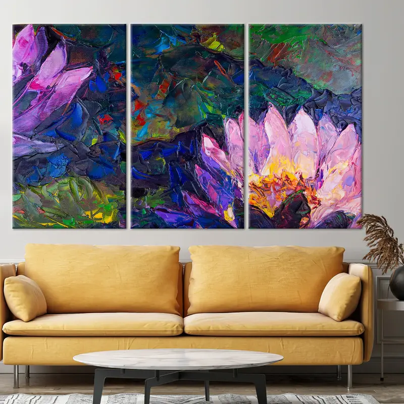 Abstract Lotus Painting, Lotus Wall art, Lotus Canvas, Flower Wall Art, Flower Painting, Floral Wall Art, Oil Painting Print, Large Wall Art - 2