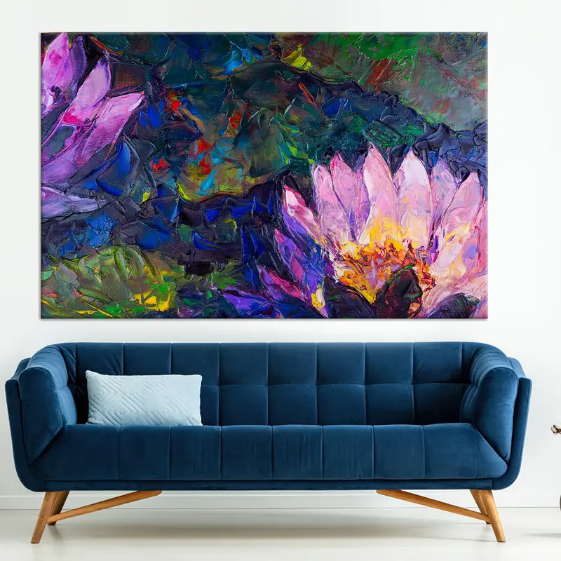 Abstract Lotus Painting, Lotus Wall art, Lotus Canvas, Flower Wall Art, Flower Painting, Floral Wall Art, Oil Painting Print, Large Wall Art - 1