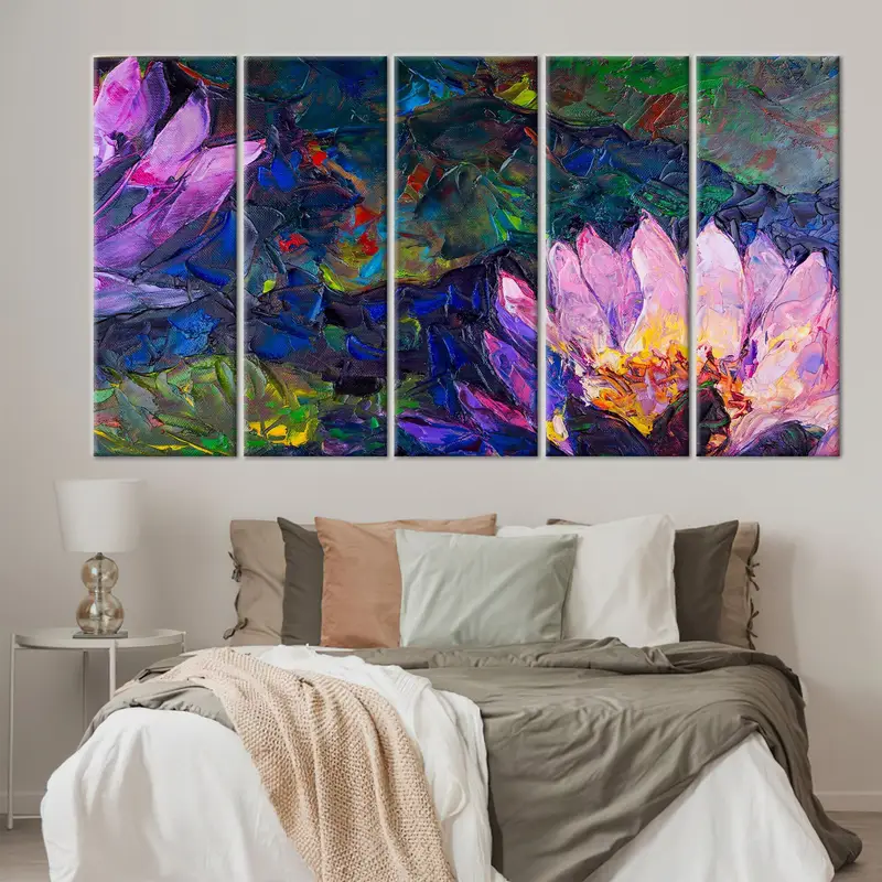 Abstract Lotus Painting, Lotus Wall art, Lotus Canvas, Flower Wall Art, Flower Painting, Floral Wall Art, Oil Painting Print, Large Wall Art - 7