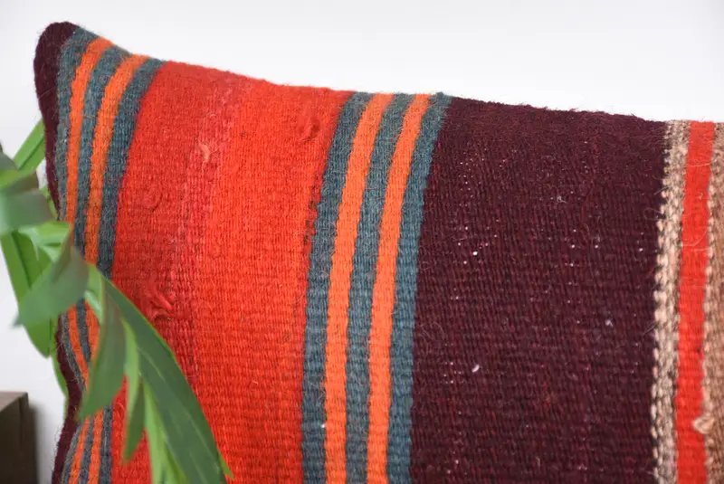 Turkish Kilim Pillow, Pillow, Floor Cushion, Garden Cushion, Turkish Pillow, Handmade Kilim Cushion, Garden Cushion Cover, 12x36 Orange Pillow - 2