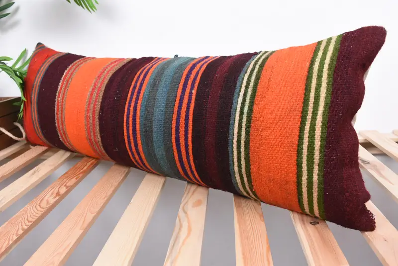 Turkish Kilim Pillow, Pillow, Floor Cushion, Garden Cushion, Turkish Pillow, Handmade Kilim Cushion, Garden Cushion Cover, 12x36 Orange Pillow - 5