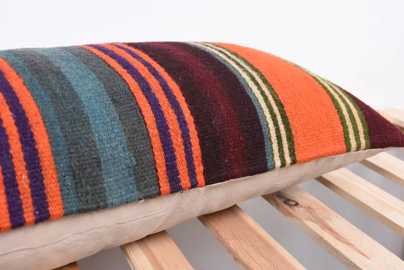 Turkish Kilim Pillow, Pillow, Floor Cushion, Garden Cushion, Turkish Pillow, Handmade Kilim Cushion, Garden Cushion Cover, 12x36 Orange Pillow - 7