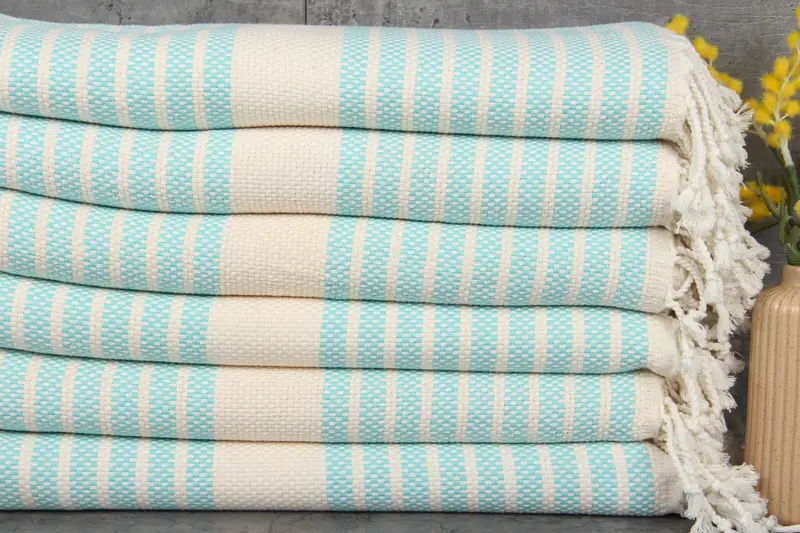 Personalized Organic Cotton Beach Towel Beige Stripes, 40x71 Inches