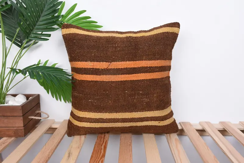 Pillow for Sofa, Throw Kilim Pillow, 18x18 Brown Cushion Case, Ethnical Kilim Rug Pillow, Cushion Case, Outdoor Patio Cushion Case - 1