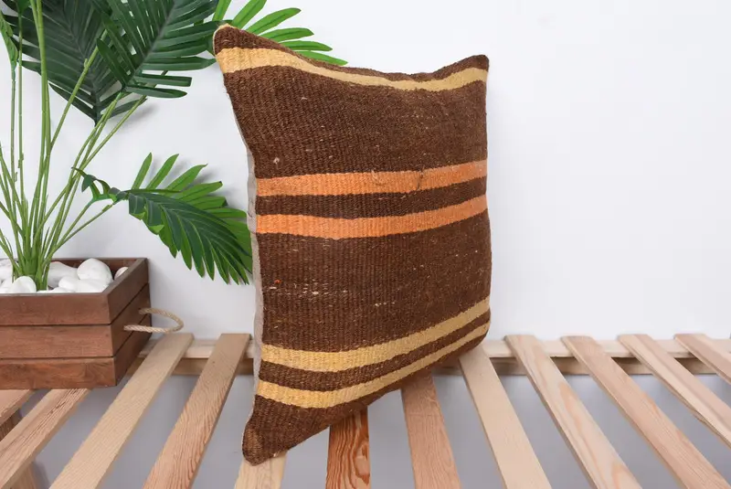 Pillow for Sofa, Throw Kilim Pillow, 18x18 Brown Cushion Case, Ethnical Kilim Rug Pillow, Cushion Case, Outdoor Patio Cushion Case - 4