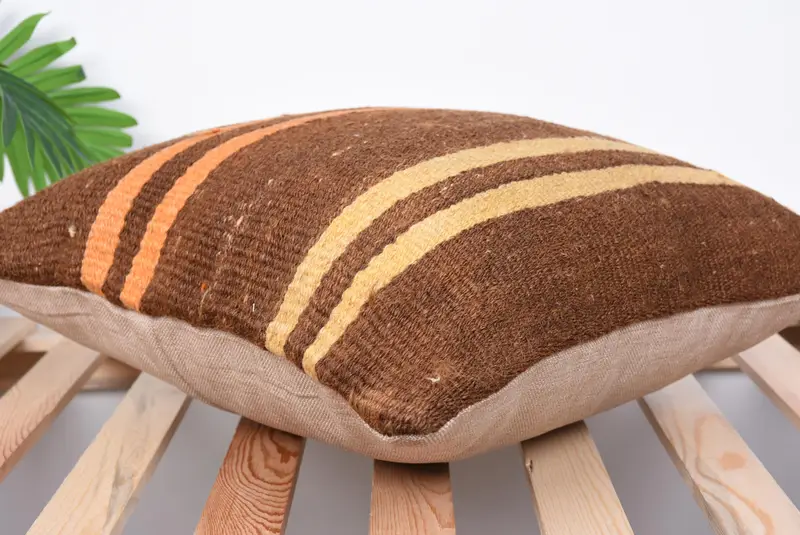 Pillow for Sofa, Throw Kilim Pillow, 18x18 Brown Cushion Case, Ethnical Kilim Rug Pillow, Cushion Case, Outdoor Patio Cushion Case - 6