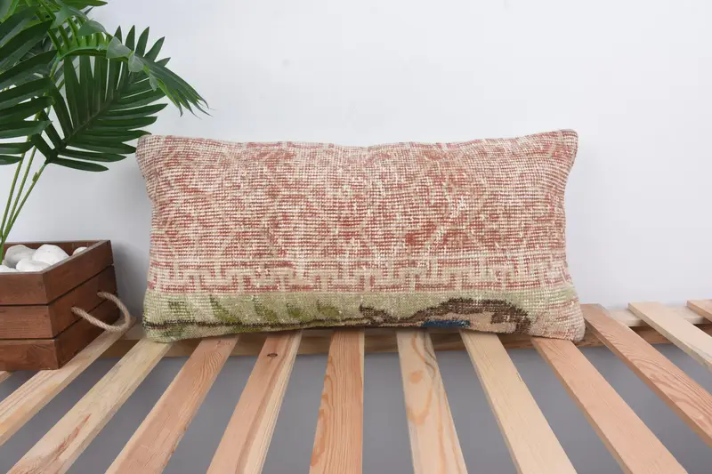 Antique Pillows, Nautical Throw Pillow, Kilim Pillow, Cushion Case, 12x24 Green Cushion, Vintage Kilim Throw Pillow, Bohemian Cushion Pillow - 1