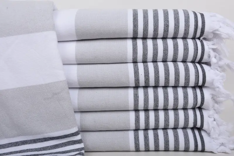 Beach Towel Monogram Turkish Cotton Light Gray-Black Stripes, 36x67 Inches