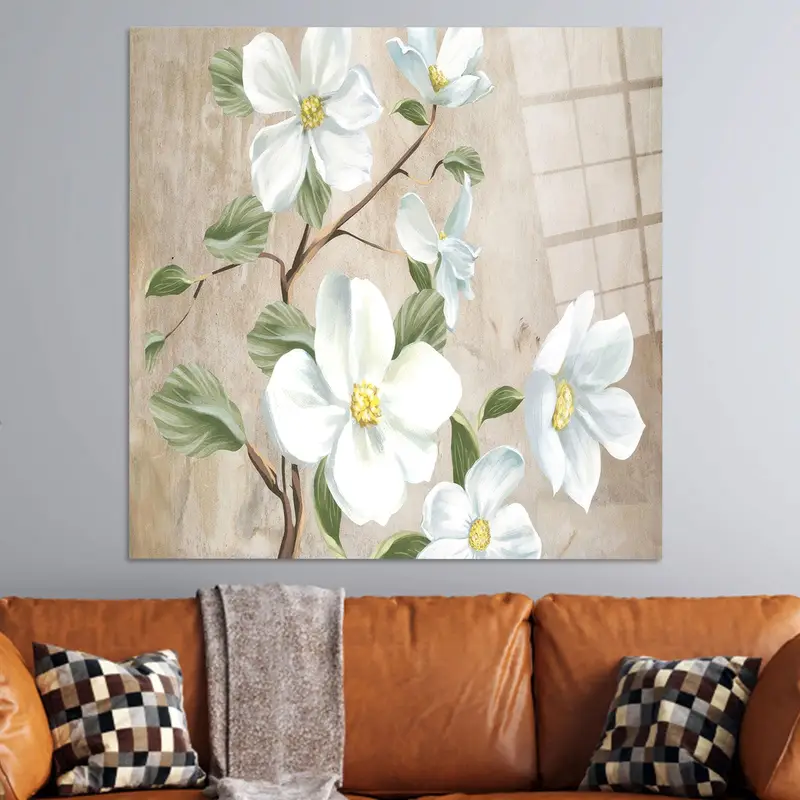 Elegante, botanisch bedruckte Leinwandkunst mit Gänseblümchen und weißen Blumen