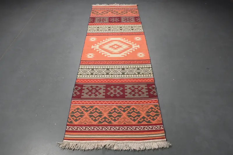 Handmade 8x10 ft Rug, Vibrant Orange & Green Oriental