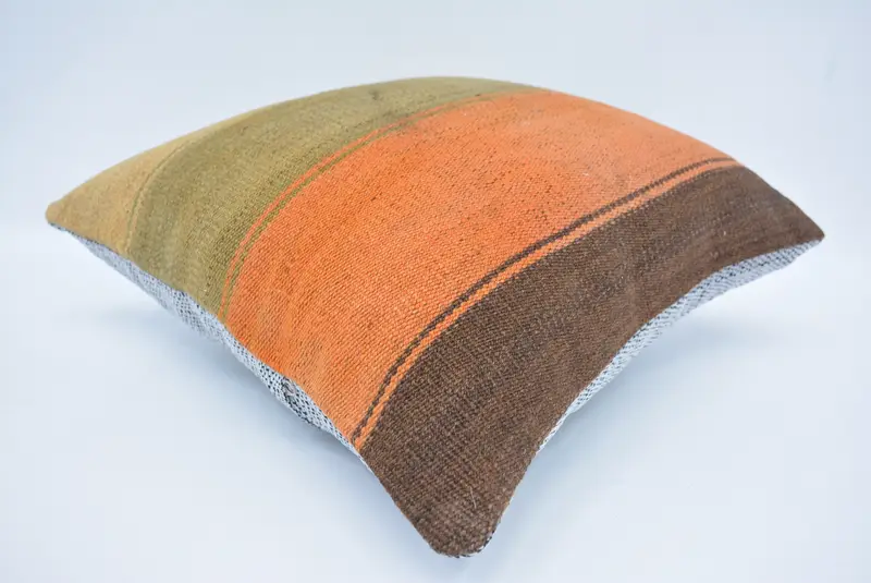 Boho Pillow Sham Cover, Sustainable Cushion Cover, Throw Kilim Pillow, Pillow Cover, Pet Pillow, Vintage Pillow, 16x16 Orange Pillow Sham - 6