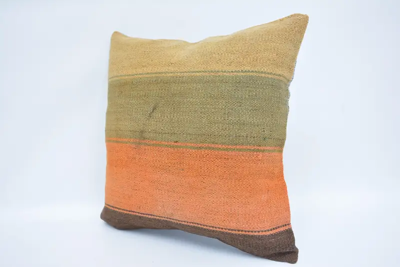 Boho Pillow Sham Cover, Sustainable Cushion Cover, Throw Kilim Pillow, Pillow Cover, Pet Pillow, Vintage Pillow, 16x16 Orange Pillow Sham - 4