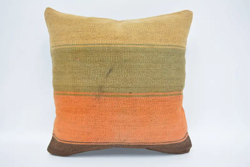 Boho Pillow Sham Cover, Sustainable Cushion Cover, Throw Kilim Pillow, Pillow Cover, Pet Pillow, Vintage Pillow, 16x16 Orange Pillow Sham - 1
