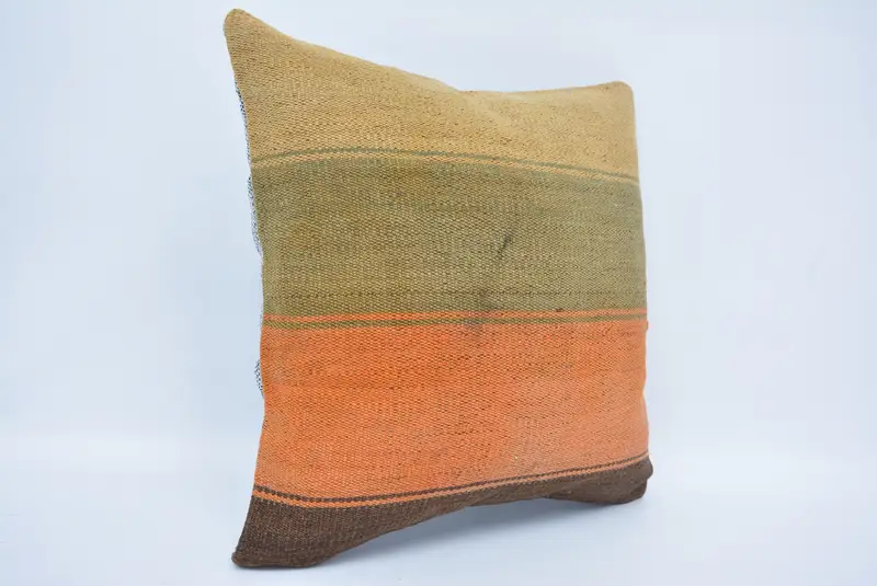 Boho Pillow Sham Cover, Sustainable Cushion Cover, Throw Kilim Pillow, Pillow Cover, Pet Pillow, Vintage Pillow, 16x16 Orange Pillow Sham - 3