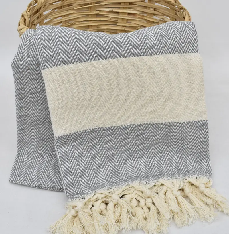 Personalized Dark Gray Herringbone Organic Cotton Bath Towel, 70x40 Inches