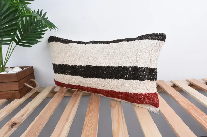 12x24 cojín blanco, cubierta de almohada, almohada de kilim, almohada de alfombra de kilim étnico, almohada auténtica, almohada de regalo, almohada natural - 5