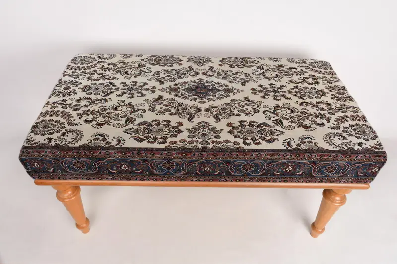 Modular Kilim-Inspired Ottoman, Beige & Brown Wool Blend Ottoman