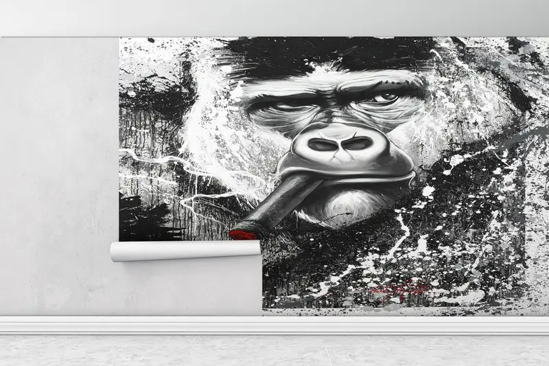 Gorilla Smoking, Animal Wall Mural, Loft Wall Painting, Monkey Wall Print, Gorilla Wall Mural, Smoking Wall Paper, - 7