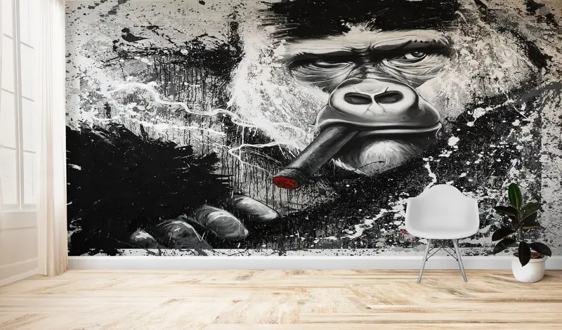 Gorilla Smoking, Animal Wall Mural, Loft Wall Painting, Monkey Wall Print, Gorilla Wall Mural, Smoking Wall Paper, - 10