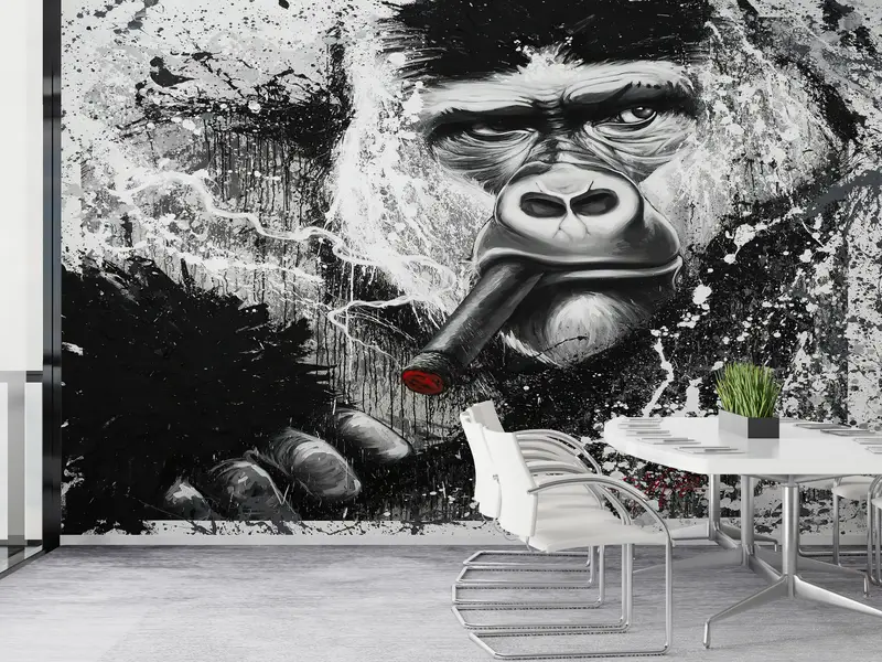 Gorilla Smoking, Animal Wall Mural, Loft Wall Painting, Monkey Wall Print, Gorilla Wall Mural, Smoking Wall Paper, - 8