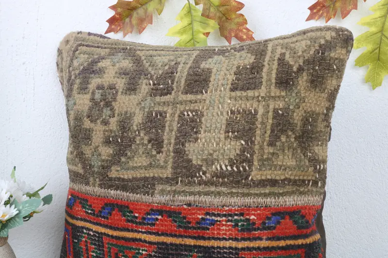 Kilim Pillow Cover, Cushion, Nautical Throw Pillow Cover, 16x16 Red Cushion, Kilim Cushion Sham, Boho Pillow, Kilim Rug Cushion Cover - 5