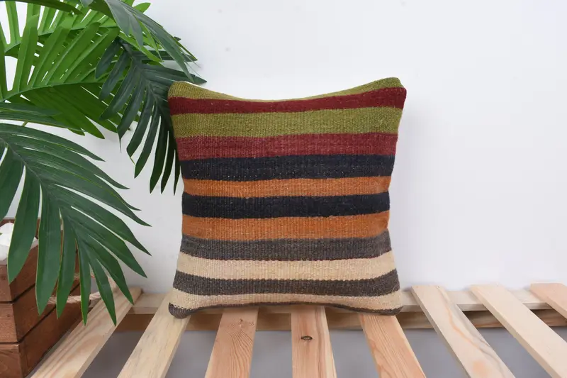 Pillow for Couch, Decorative Cushion Case, Pillow Case, Kilim Pillow, Vintage Kilim Pillow, 12x12 Green Cushion, Vintage Pillow, Muted Pillow Case - 1