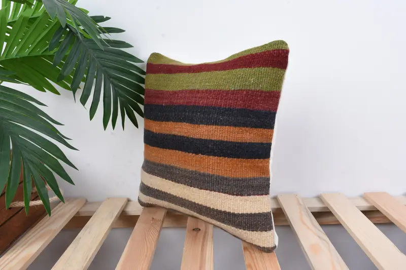 Pillow for Couch, Decorative Cushion Case, Pillow Case, Kilim Pillow, Vintage Kilim Pillow, 12x12 Green Cushion, Vintage Pillow, Muted Pillow Case - 5