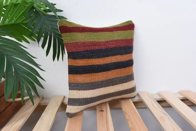 Pillow for Couch, Decorative Cushion Case, Pillow Case, Kilim Pillow, Vintage Kilim Pillow, 12x12 Green Cushion, Vintage Pillow, Muted Pillow Case - 4