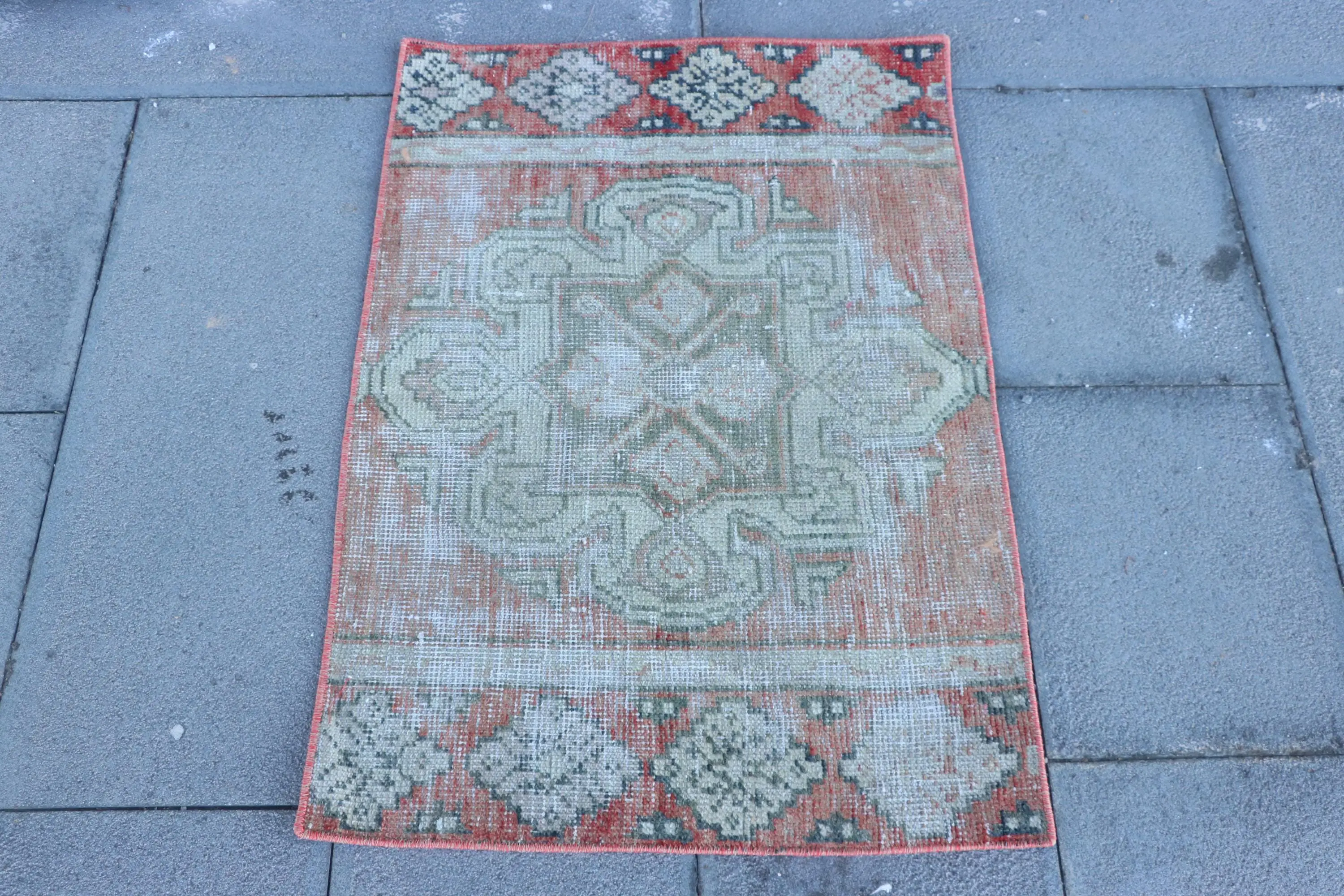 2x3 ft Rug, Vintage Rug, Turkish Red Wool Floral Rug - 1