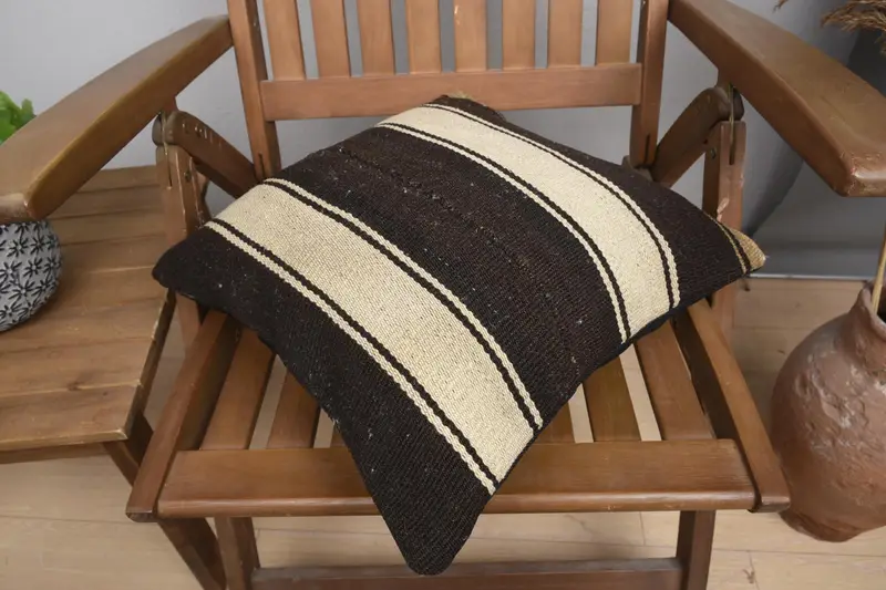Pillow, Natural Pillow Case, Aesthetic Pillow Cover, 16x16 Beige Cushion, Kilim Cushion Sham, Vintage Kilim Pillow, Boho Pillow - 4