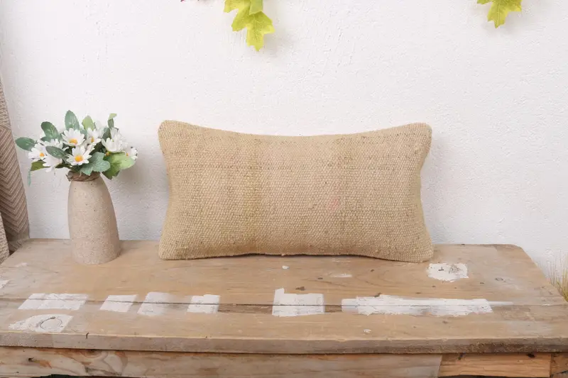 Handgewebtes Southwestern-Leinen-Wurfkissen, Vintage-Beige-Kissen