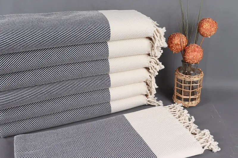 Personalized Navy Striped Peshtemal Beach Towel, Organic Cotton, 40x71 Inches