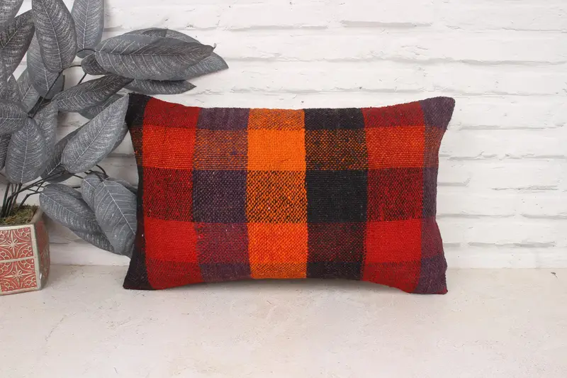 Turkish Pillow, Antique Pillows, 12x20 Orange Pillow, Accent Throw Pillow Sham, Oriental Pillow Sham, Boho Pillow, Pillow Case - 1