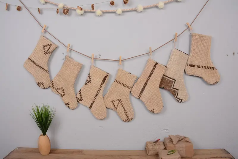 Patrón de adornos navideños, calcetín navideño Kilim de 6 pulgadas de ancho