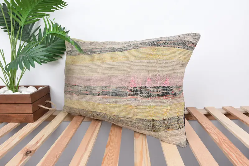 Turkish Pillow, Kilim Cushion Sham, 16x24 Pink Cushion, Outdoor Patio Pillow Case, Pillow Sham, One Of A Kind Pillow Cover, Pillow for Sofa - 5